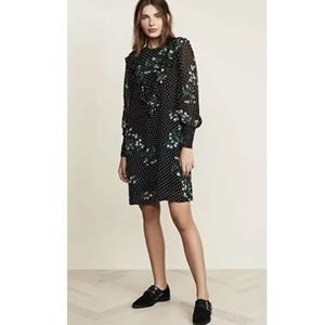 GANNI Rometty Georgette ruffle balloon sleeve polka dot floral dress